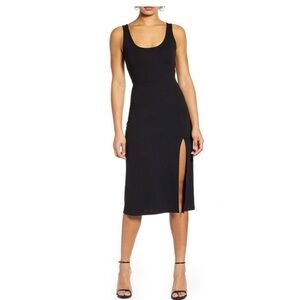 Leith Black Midi Dress | Scoop Neck, Slit